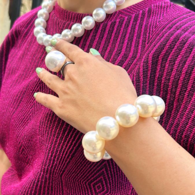 Chic Pearl Ball Statement Bracelet - Big