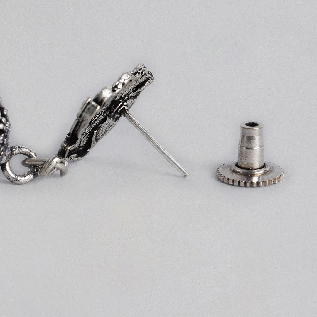 Silver-Plated Oxidised Classic Jhumkas Earrings