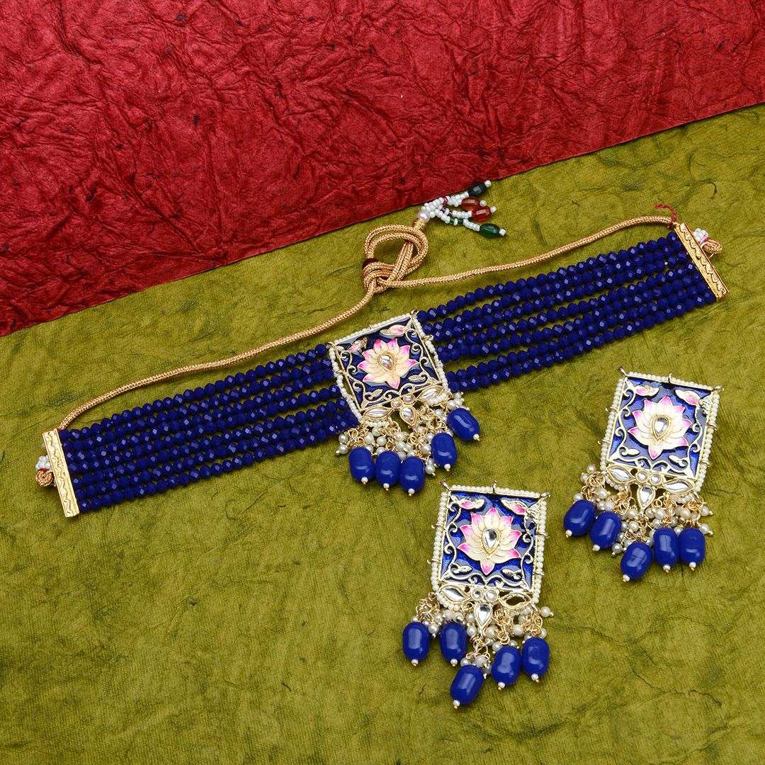 Blue Meenakari Choker Set