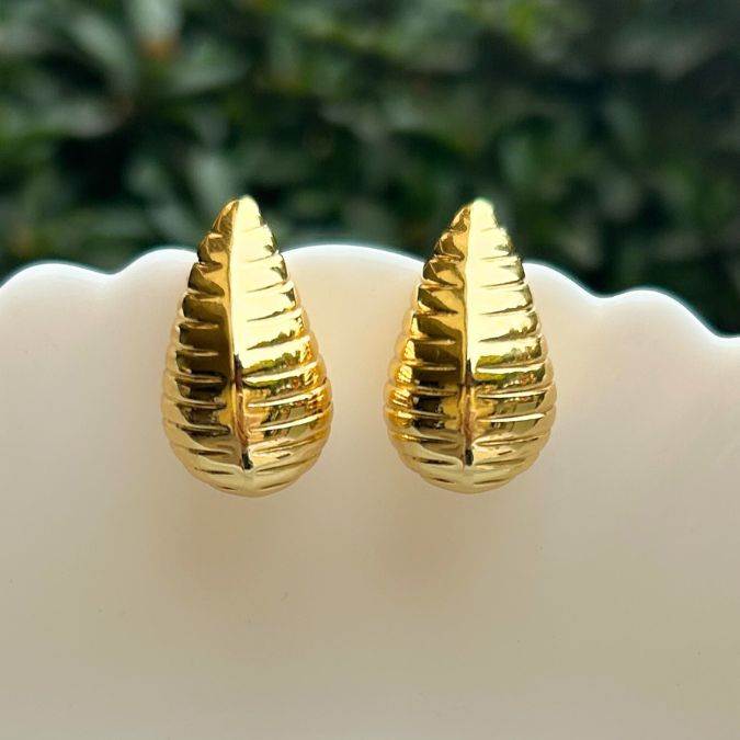 Structured Golden Tear Drop Stud Earrings
