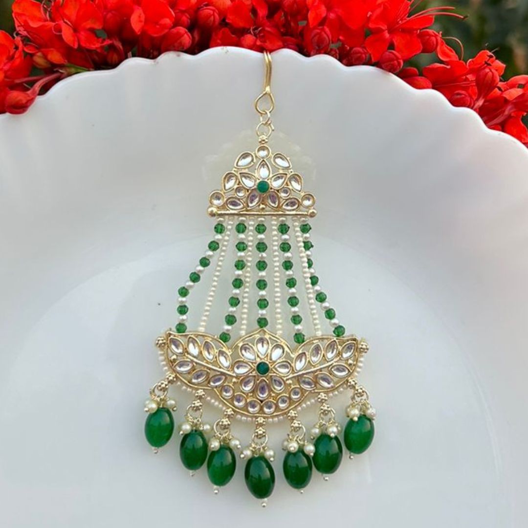 Zeenat Artificial Stones-Studded Green Jhoomar Passa