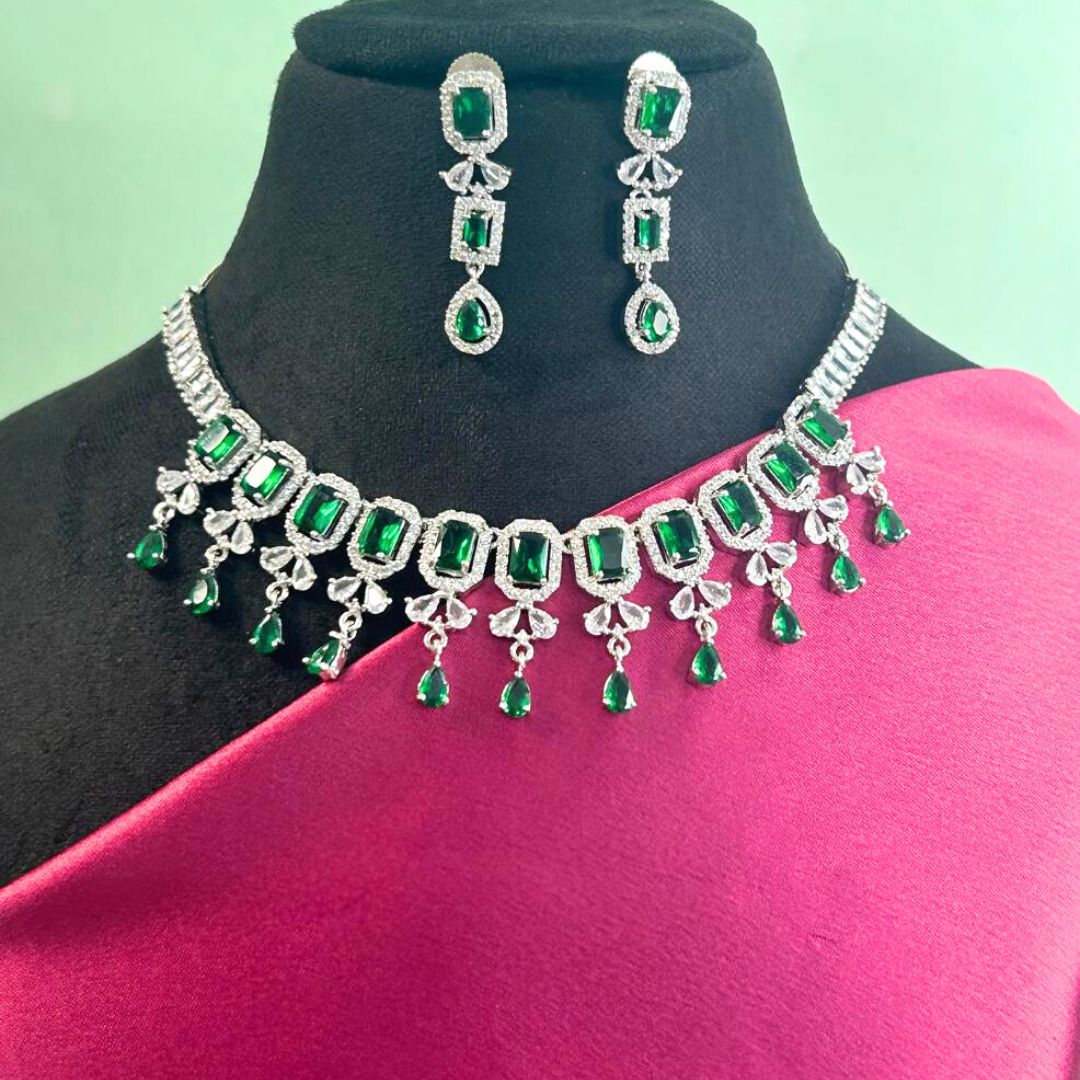 Celia Emerald CZ Designer Necklace Set
