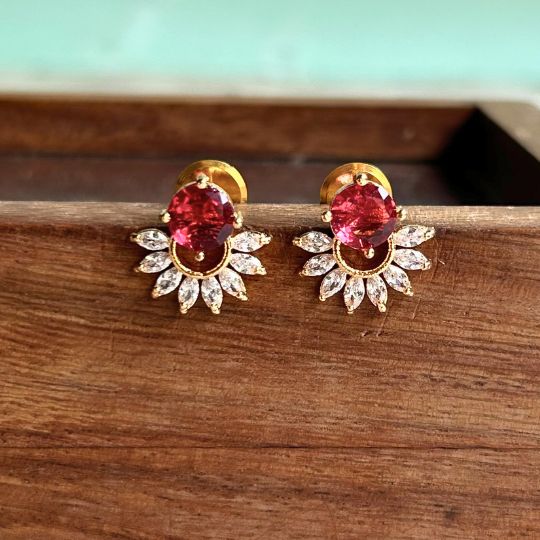 Ear store studs ruby red