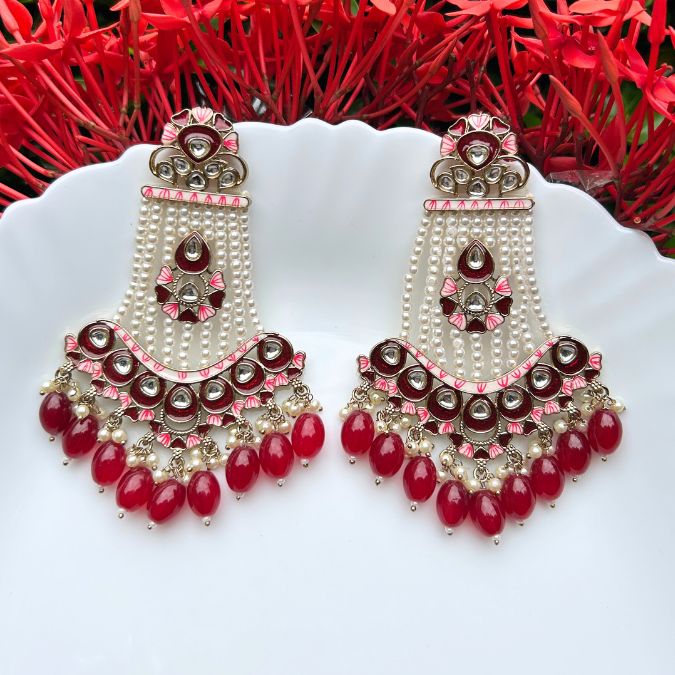 Jodha maroon Jhoomar Earrings