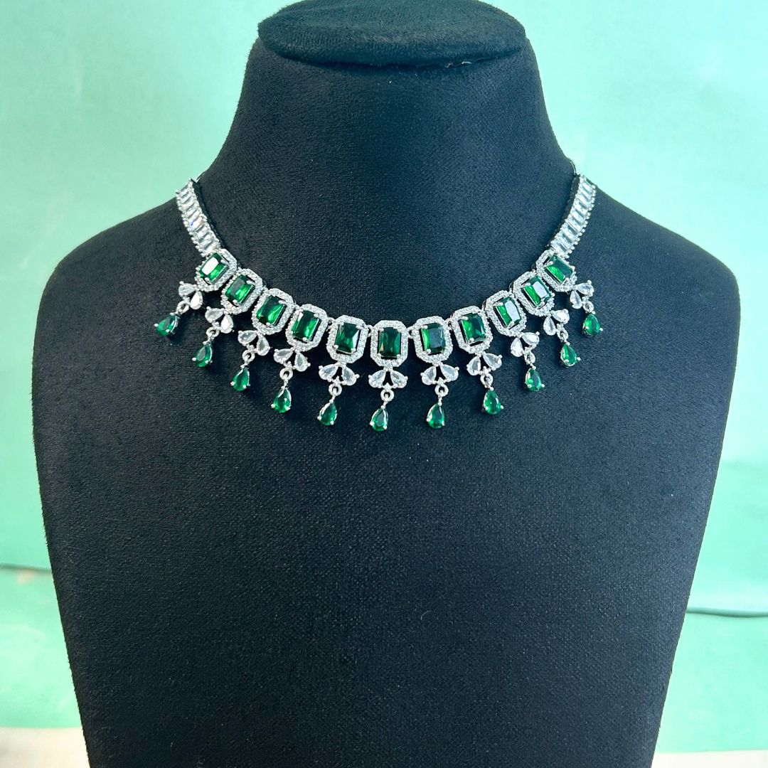 Celia Emerald CZ Designer Necklace Set
