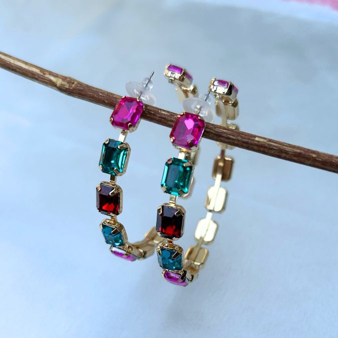 Bling Blogger Multicolor Crystal Hoop Earrings