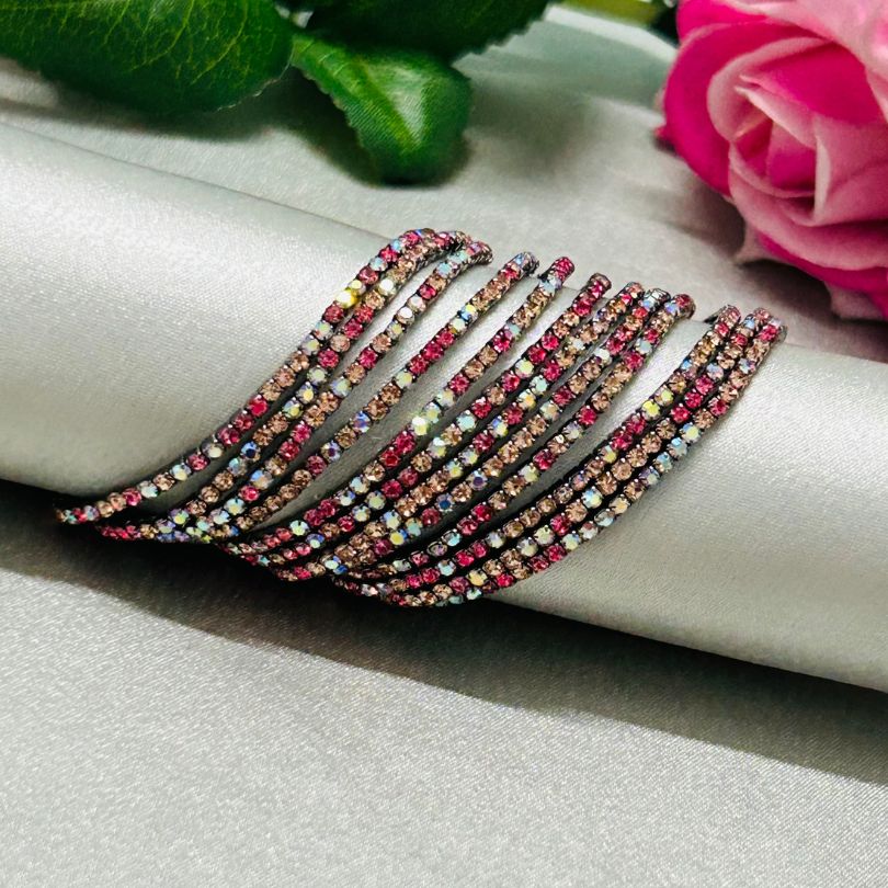 Stretchable Mix Pink Multi Rhodium - Plated Bracelet
