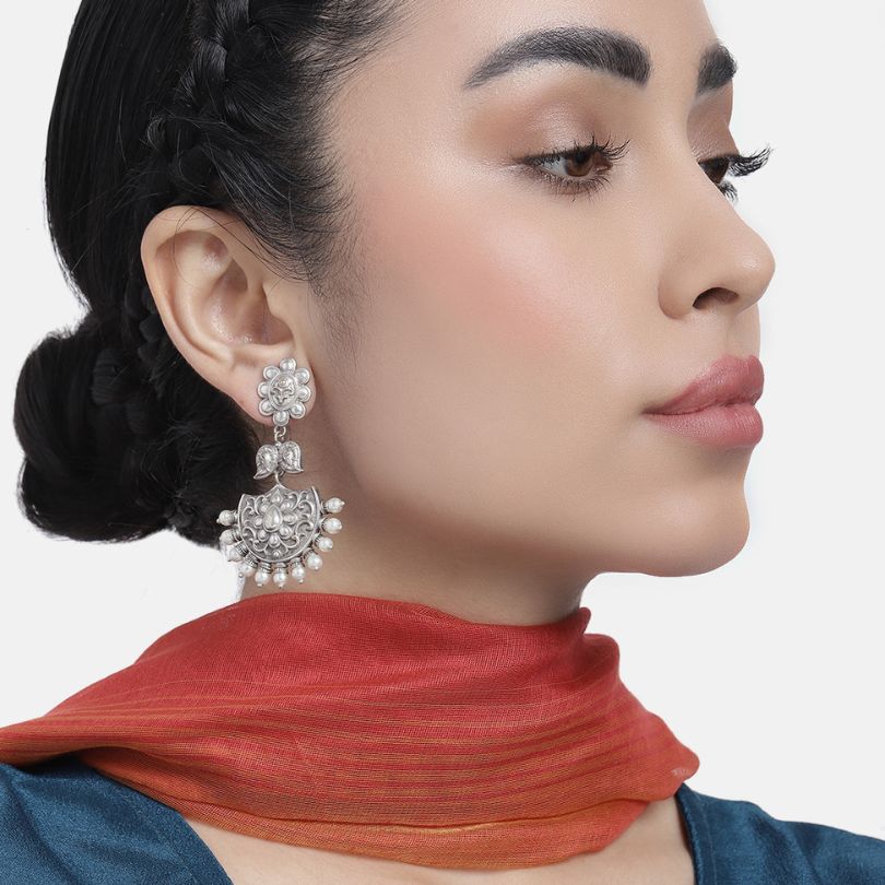 Silver-Plated Oxidised Contemporary Drop Earrings