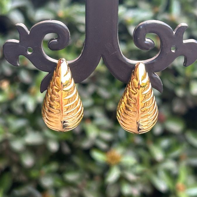 Structured Golden Tear Drop Stud Earrings