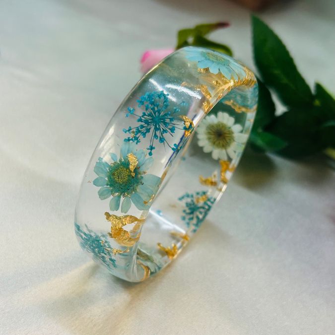Blue Floral Clear Transparent Bangles
