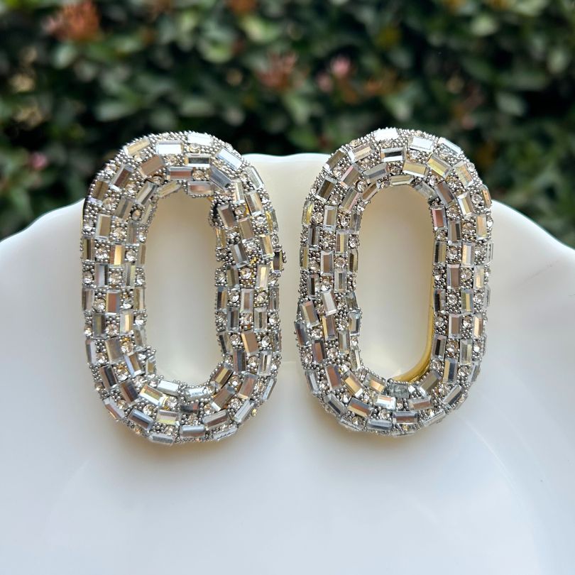 Bling Blogger Silver Oval Earrings