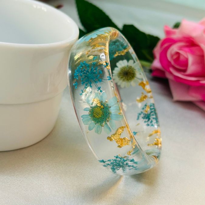 Blue Floral Clear Transparent Bangles
