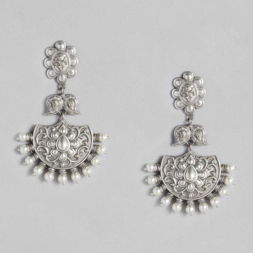 Silver-Plated Oxidised Contemporary Drop Earrings
