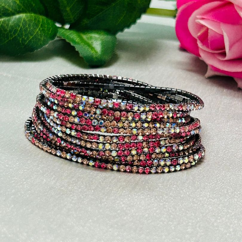 Stretchable Mix Pink Multi Rhodium - Plated Bracelet