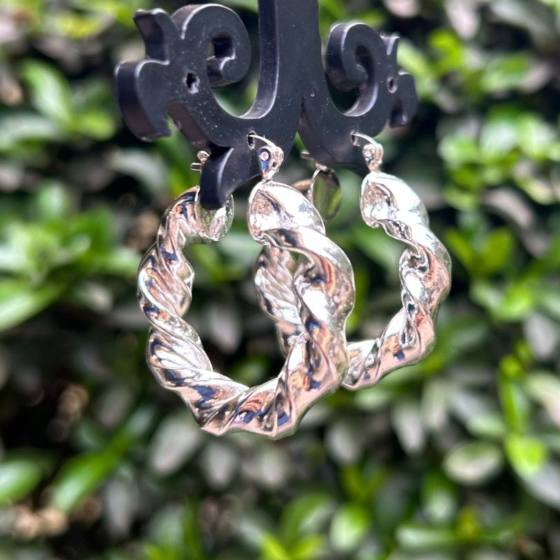 Silver Twisted Hoop Earrings