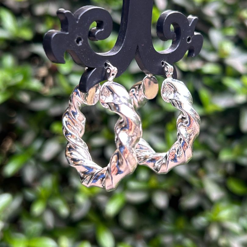 Silver Twisted Hoop Earrings