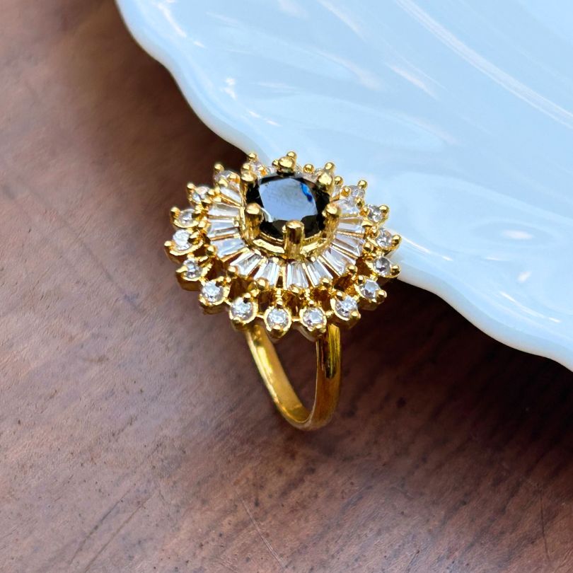 Black Round American Diamond Finger- Ring