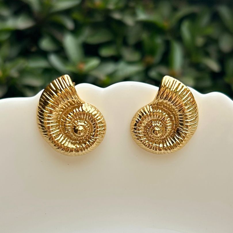 Conch Shell Golden Stud Earrings