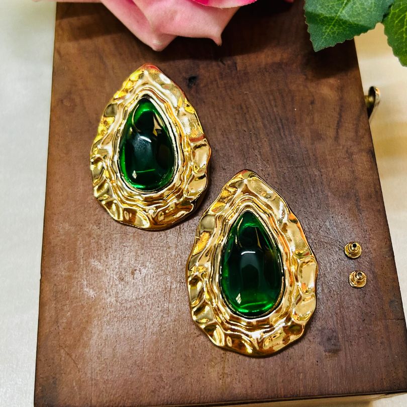 Green Statement Tear Drop Earrings