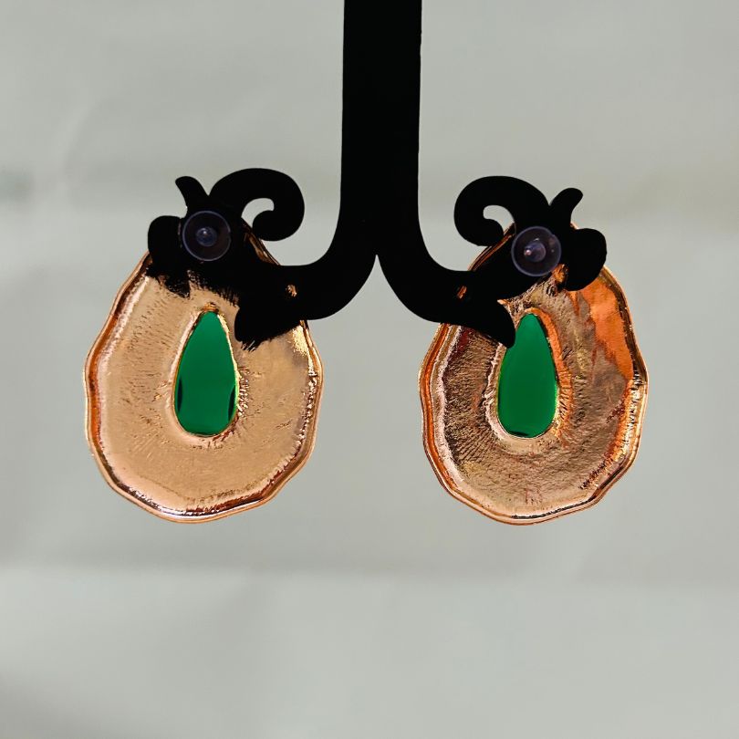 Green Statement Tear Drop Earrings