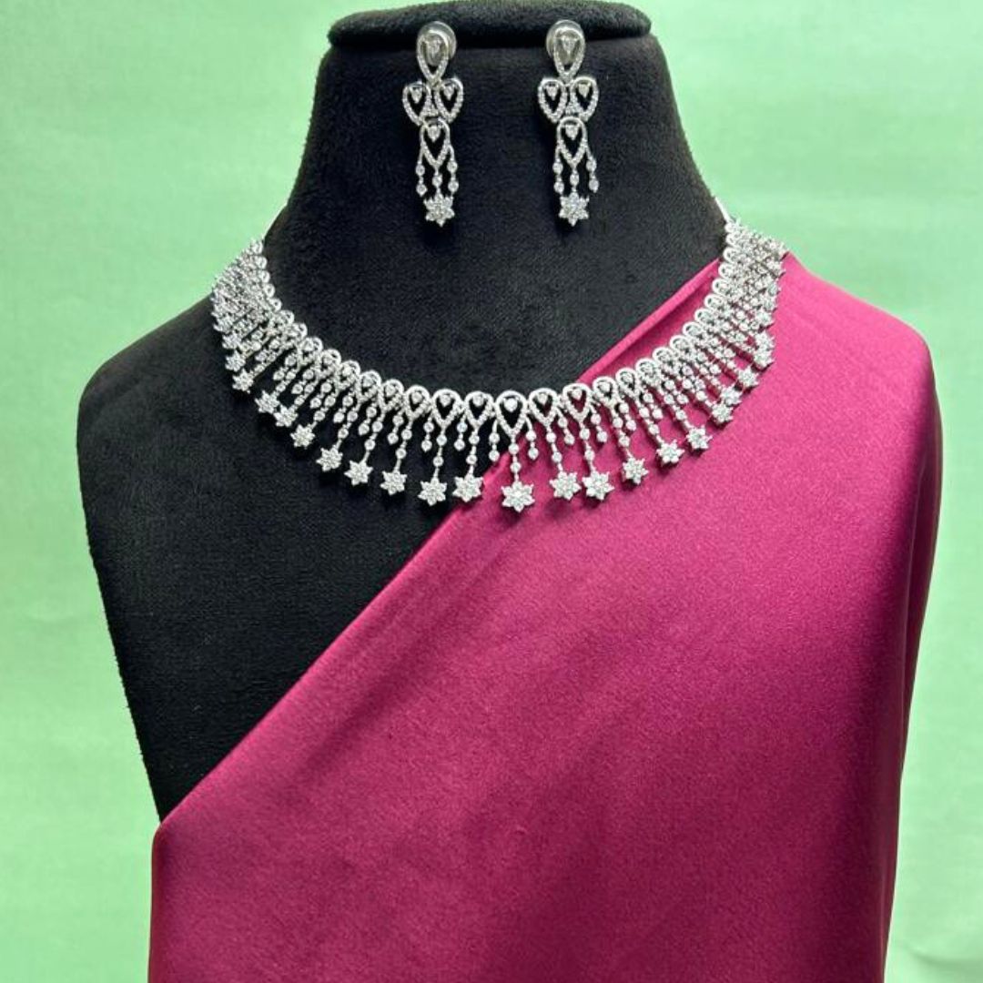 Valentina Silver American Diamond Necklace Set