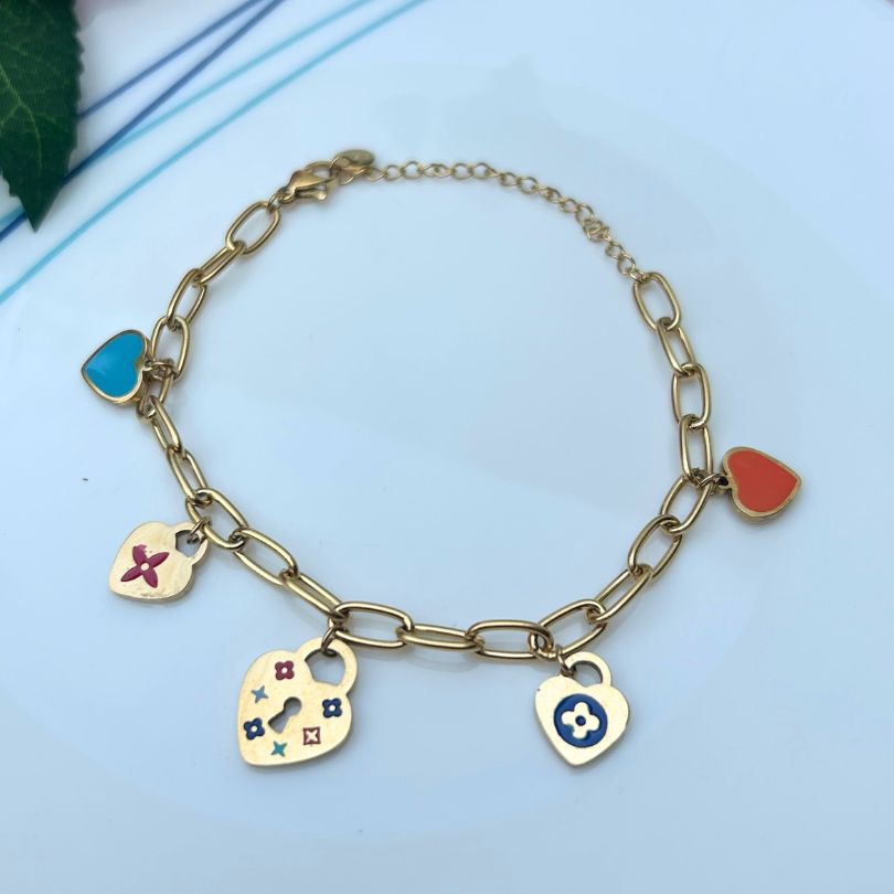 Multi-charm Heart Chain Bracelet