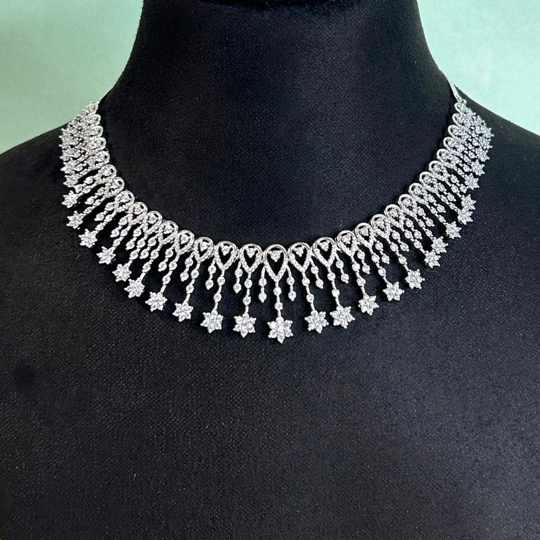 Valentina Silver American Diamond Necklace Set