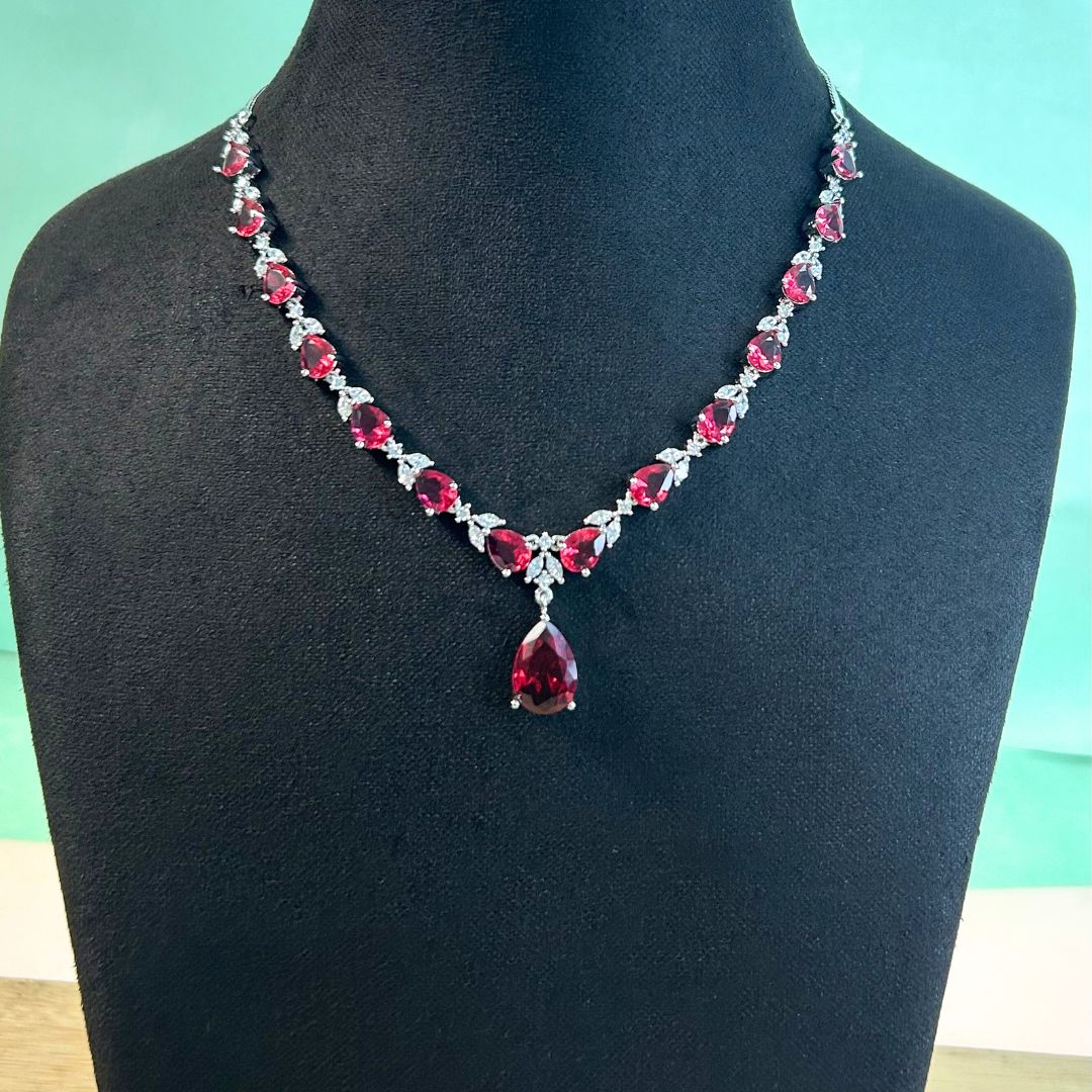 Paloma Ruby American Diamond Necklace Set