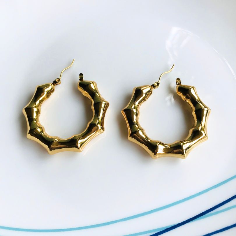 Textured Golden Hoop Earring