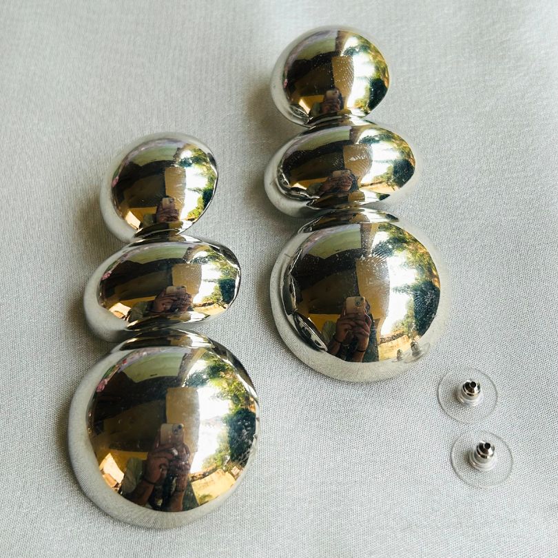 Chunky Silver Metallic Statement Earrings