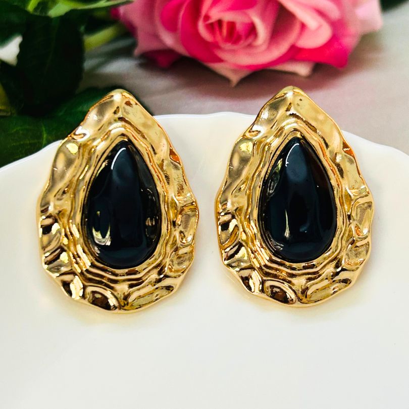 Navy Blue Statement Tear Drop Earrings
