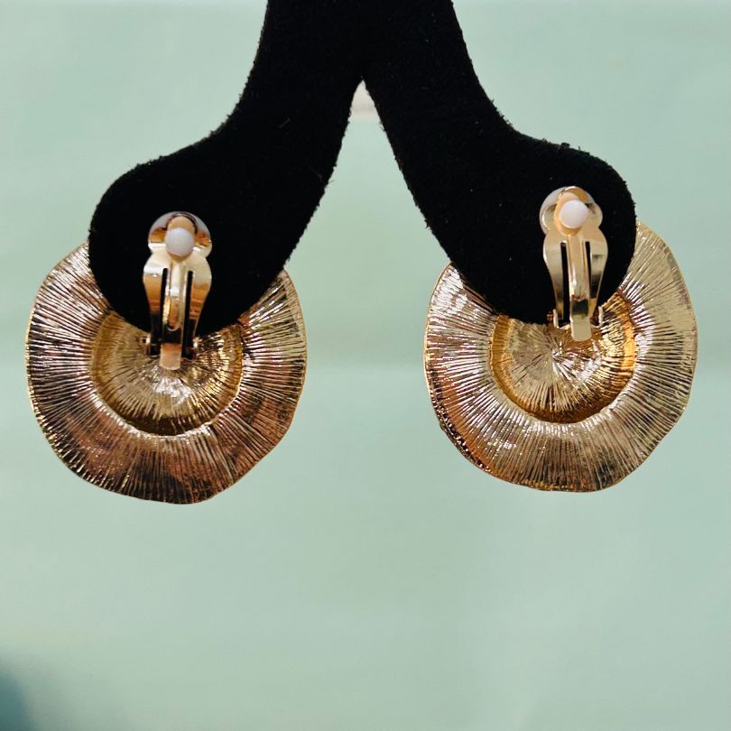 Round Blue Clip On Earrings