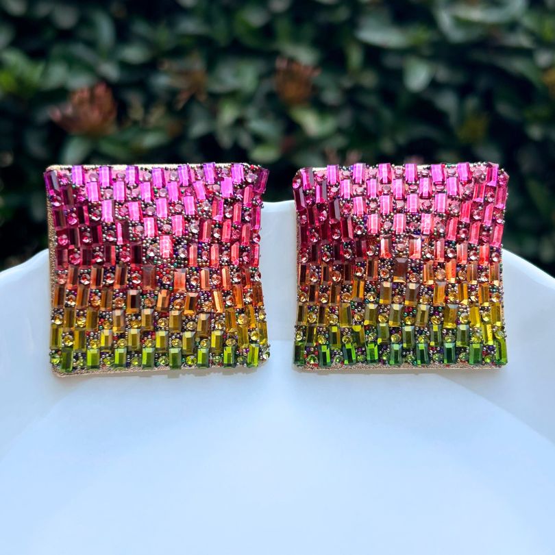 Bling Blogger Square Stud Earrings - Multi 1