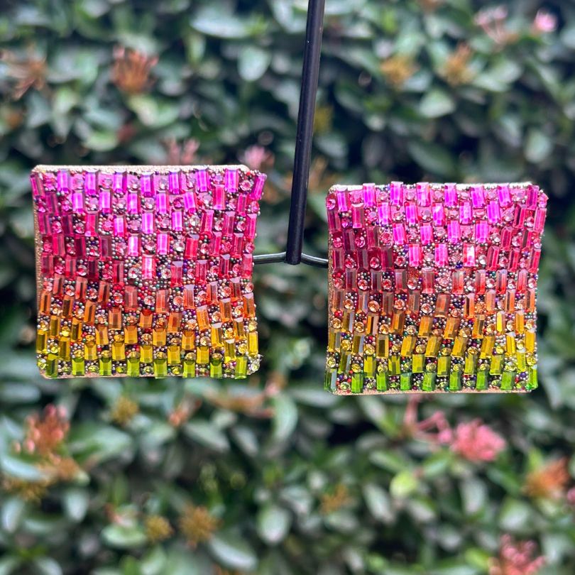 Bling Blogger Square Stud Earrings - Multi 1