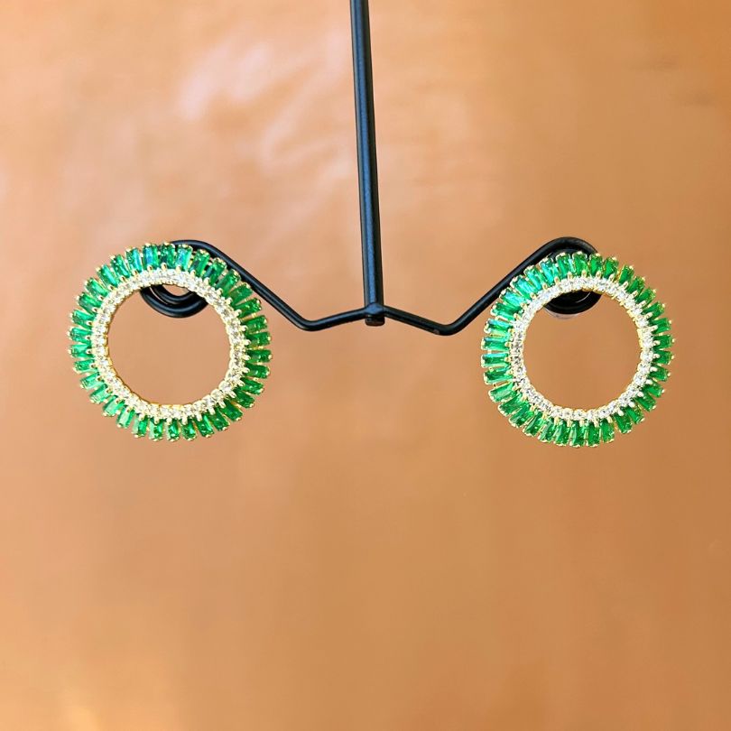 Emerald Green AD Round Earrings