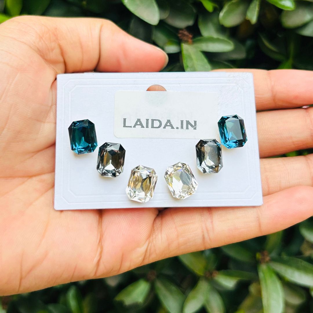 Set Of 3 Colorful Rhinestone Studs