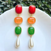 Square Multicolor Three Layered Earrings