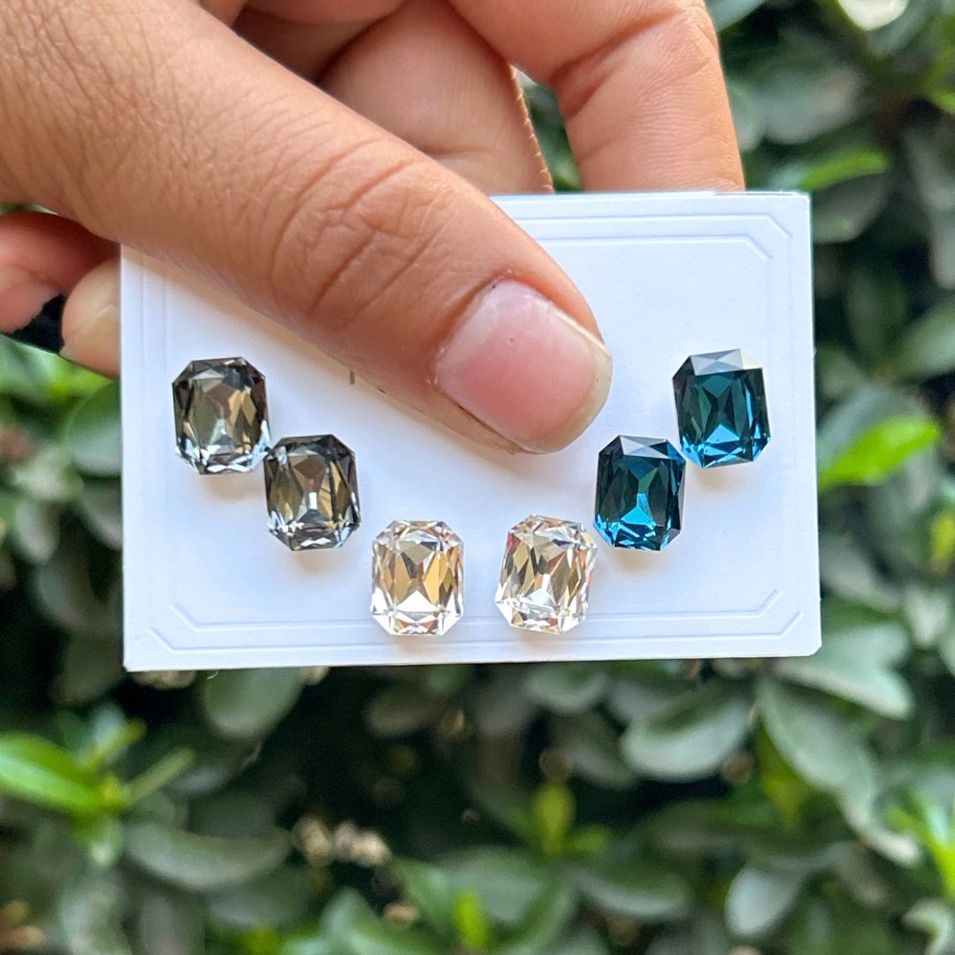 Set Of 3 Colorful Rhinestone Studs