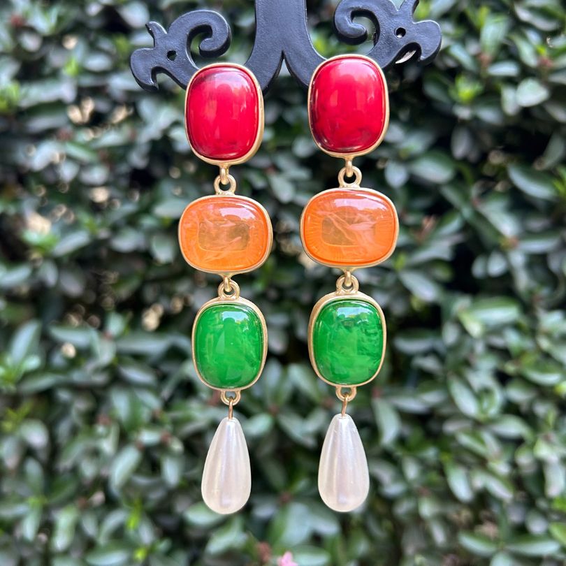 Square Multicolor Three Layered Earrings