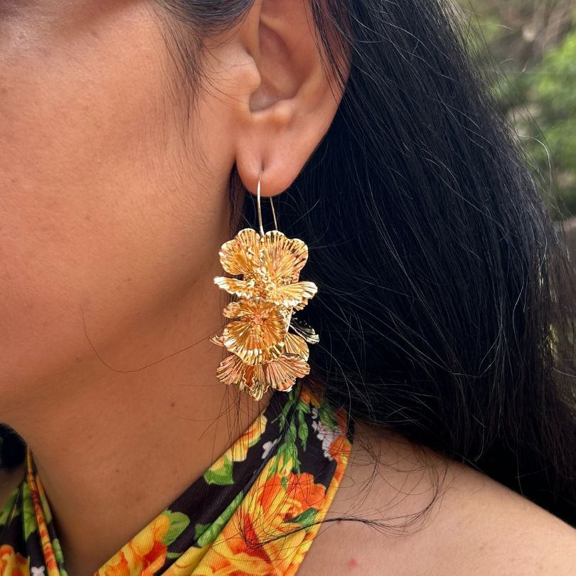 Metallic Flower Hoop Earrings