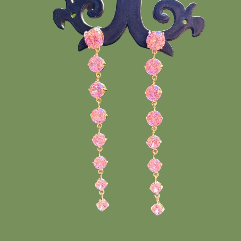 Pink Layered American Diamond Danglers