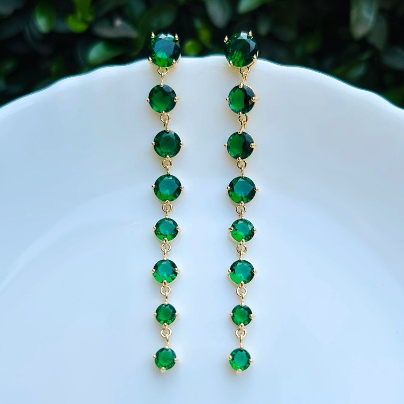 Green Layered American Diamond Danglers