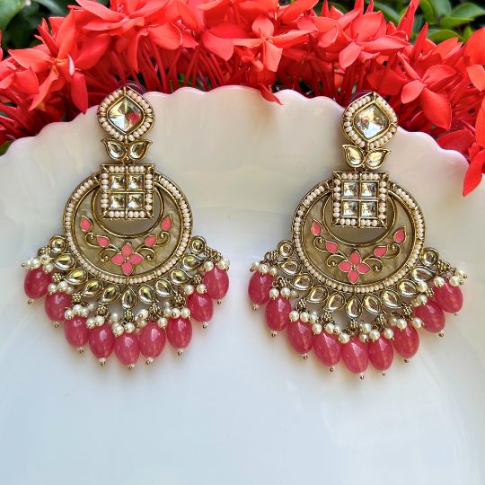 Nayna Pink Designer Chandbalis Earrings