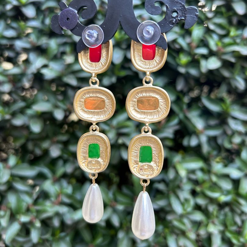 Square Multicolor Three Layered Earrings