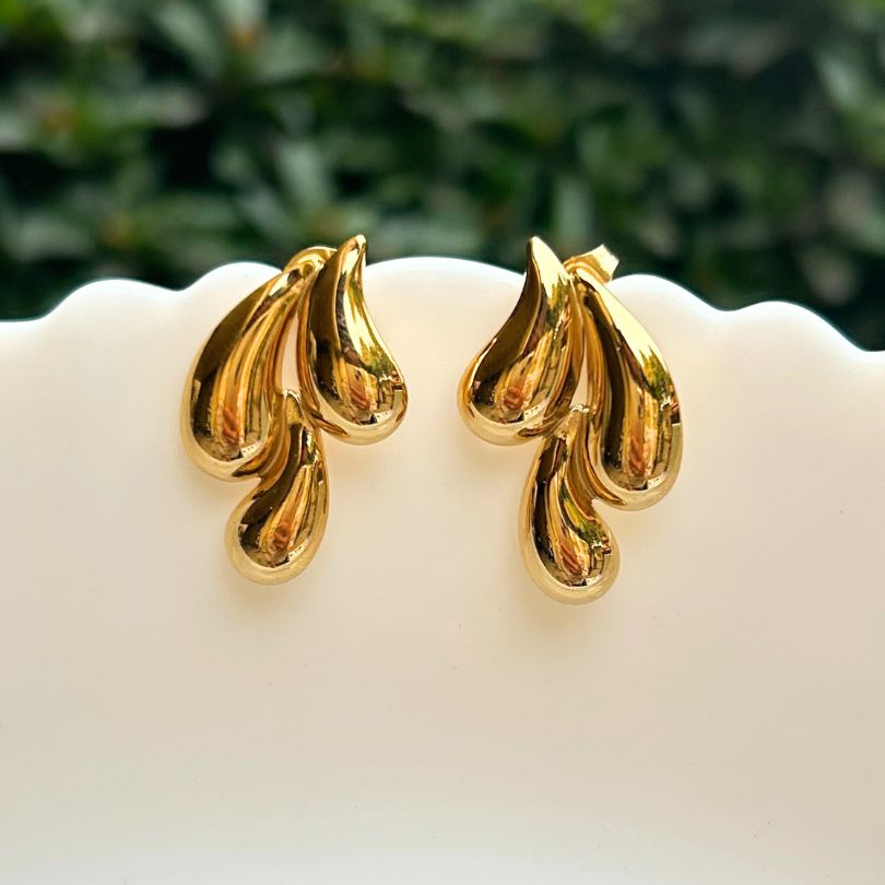Triple Golden Dainty Tear-Drop Stud Earrings