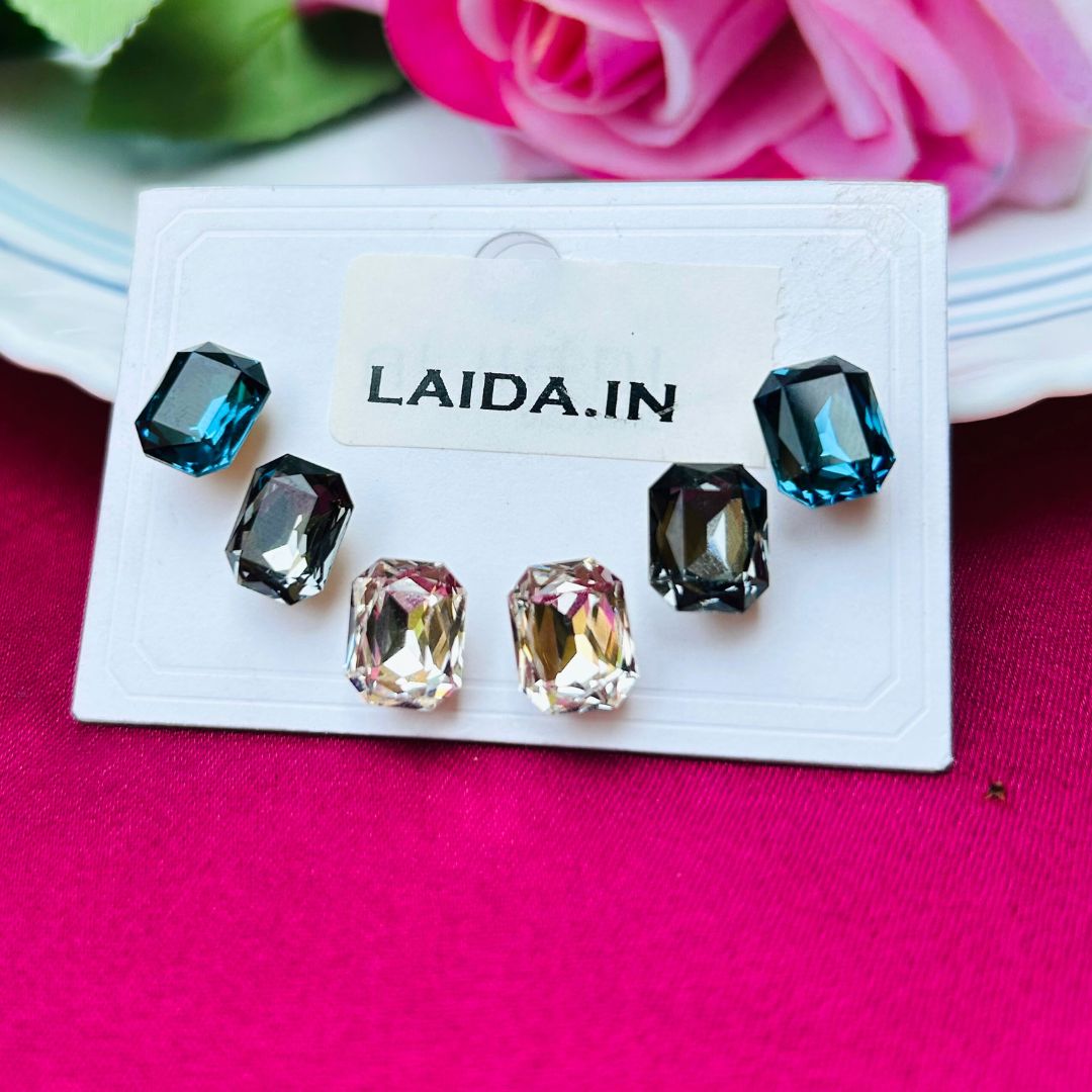 Set Of 3 Colorful Rhinestone Studs