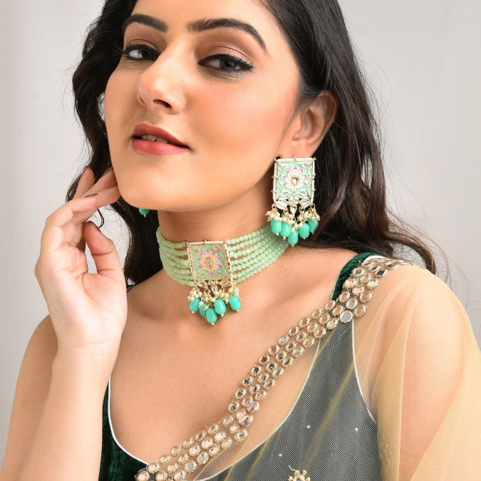 Sea Green Meenakari Choker Set