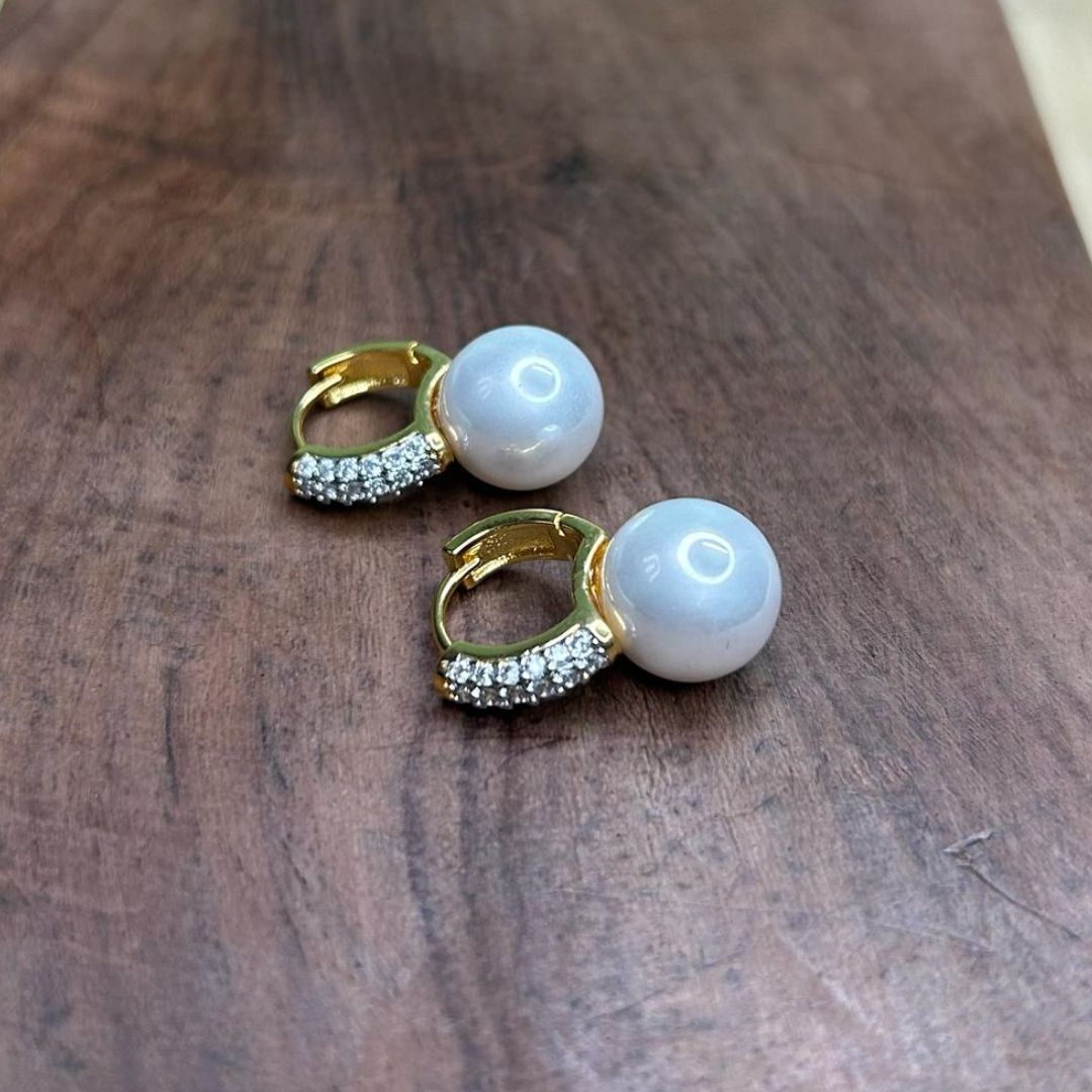 Bright Pearl CZ Hoop Earrings