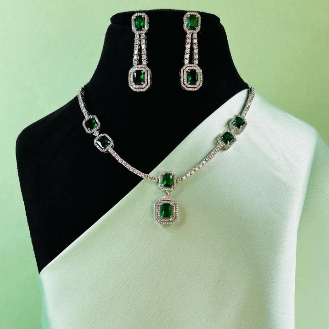 Alice Emerald CZ Designer Necklace Set