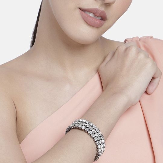 Rhinestone Rhodium-Plated Embellished- Spiral Bracelet